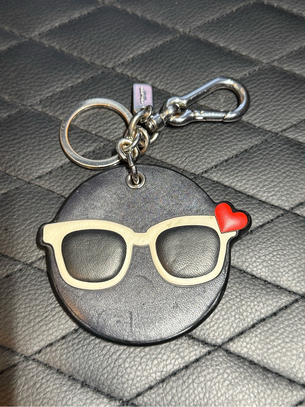Coach Black Keychain Charm with Cream Sunglasses and Red Heart
